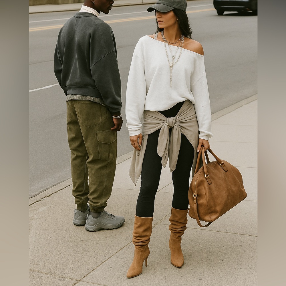 Tan suede pointed toe mid calf scrunch boots